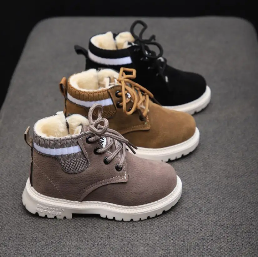 Zapatos informales para ni&ntilde;os, botas Martin de cuero suave antideslizantes a la moda, calzado deportivo para correr, 21-30, Oto&ntilde;o e Invierno-0