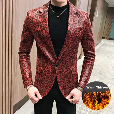 Мужская кожаная куртка приталенный Блейзер сценические костюмы пальто для