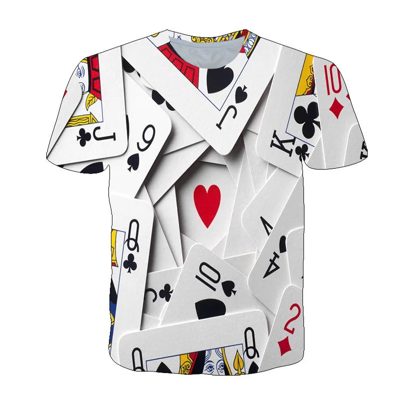 

3D Printing Fashion Boy T-shirt Short-sleeved Playing Card Printing Shirt Summer Poker Street Clothing Children's Clothing 4-14T