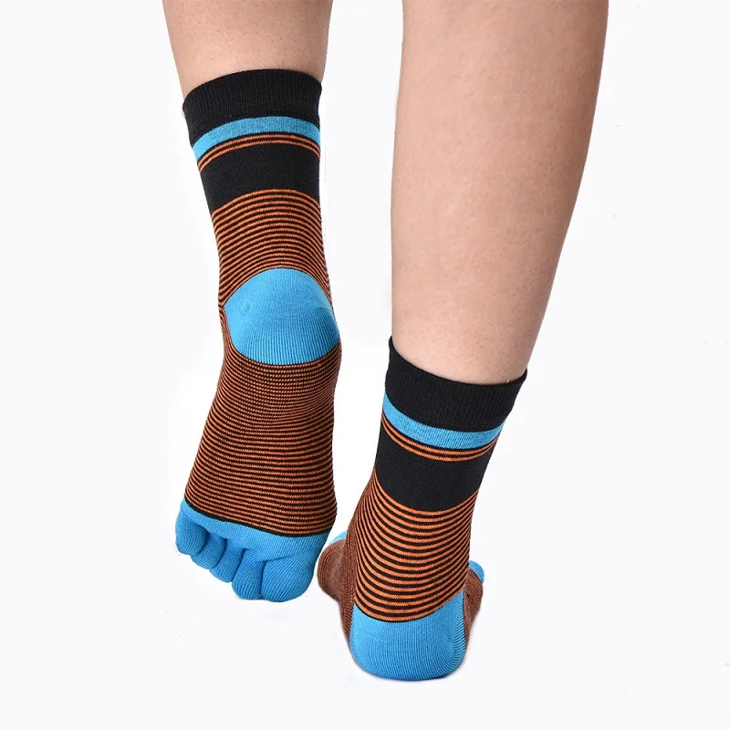 

1 Pair Men's Five Toe Socks Stripes Combed Cotton Breathable Anti-friction Deodorant Sports Toe Separate Calf Socks