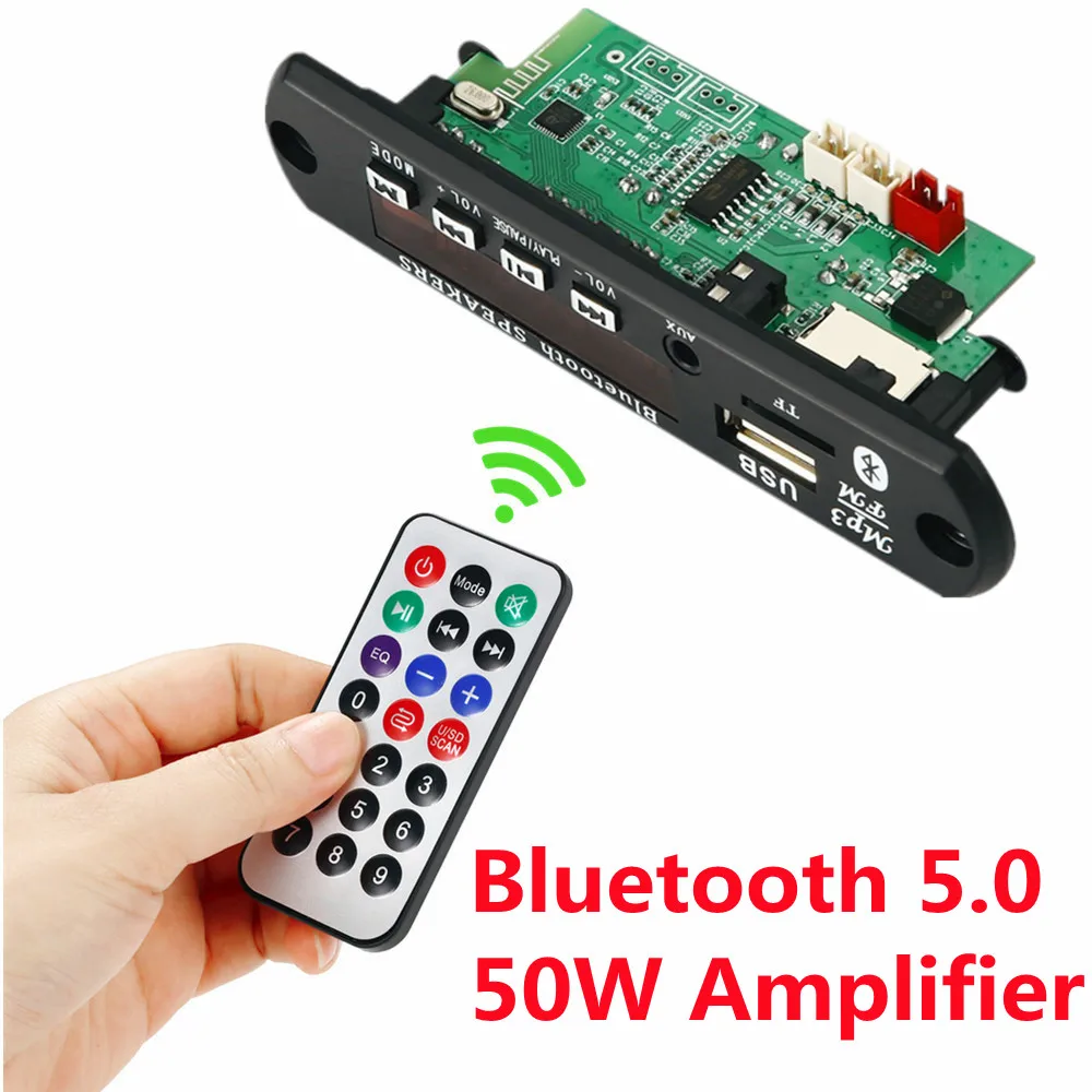 

50 Вт усилитель MP3 декодер плата DC 6 в 12 В Bluetooth V5.0 Автомобильный MP3-плеер USB записывающий модуль FM AUX радио для динамика громкой связи