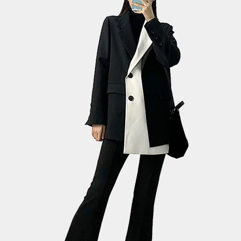 

Patchwork Hit Color Single Breasted Blazer Women 2021 Spring Casual Fashion New Style Temperament Women Clothes