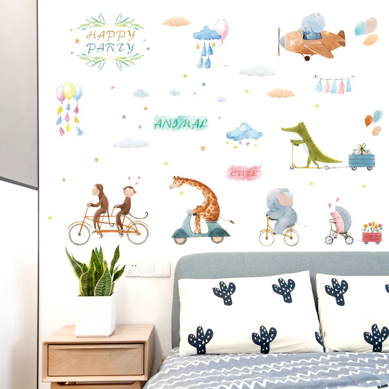 

Cartoon Animals Party Wall Stickers for Kids rooms Kindergarten Background Vinyl PVC Wall Decals Home Decor Murals Room Murals