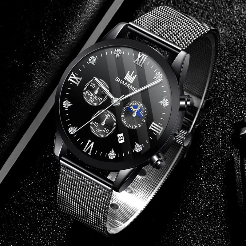 SHAARMS Модные кварцевые часы для мужчин сетчатый ремешок из нержавеющей стали
