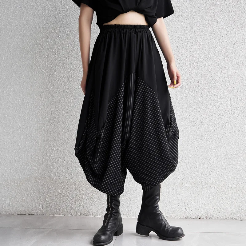 

SuperAen 2021 Summer Streetwear New Stripe Patchwork Irregular Loose Women's Ankle-Length Harem Pants