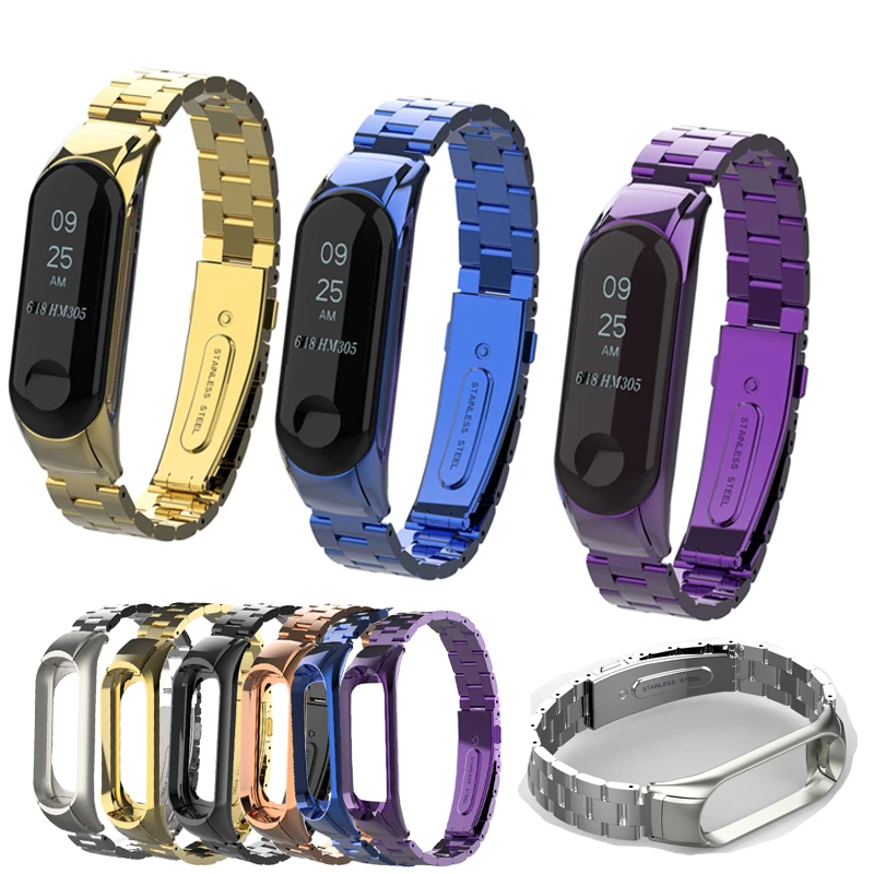 Ремешок из нержавеющей стали для xiaomi mi band 4 3, металлический ремешок для часов, умный Браслет mi band 4/3, сменные ремешки для часов mi 4