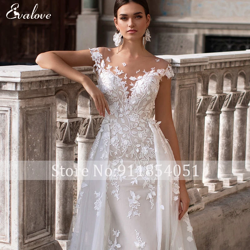 Свадебное платье-Русалка EVALOVE с глубоким круглым вырезом открытой спиной со