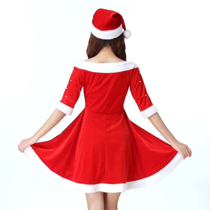 Взрослый Косплей Одежда Женский Рождественский костюм красный бархат нарядное