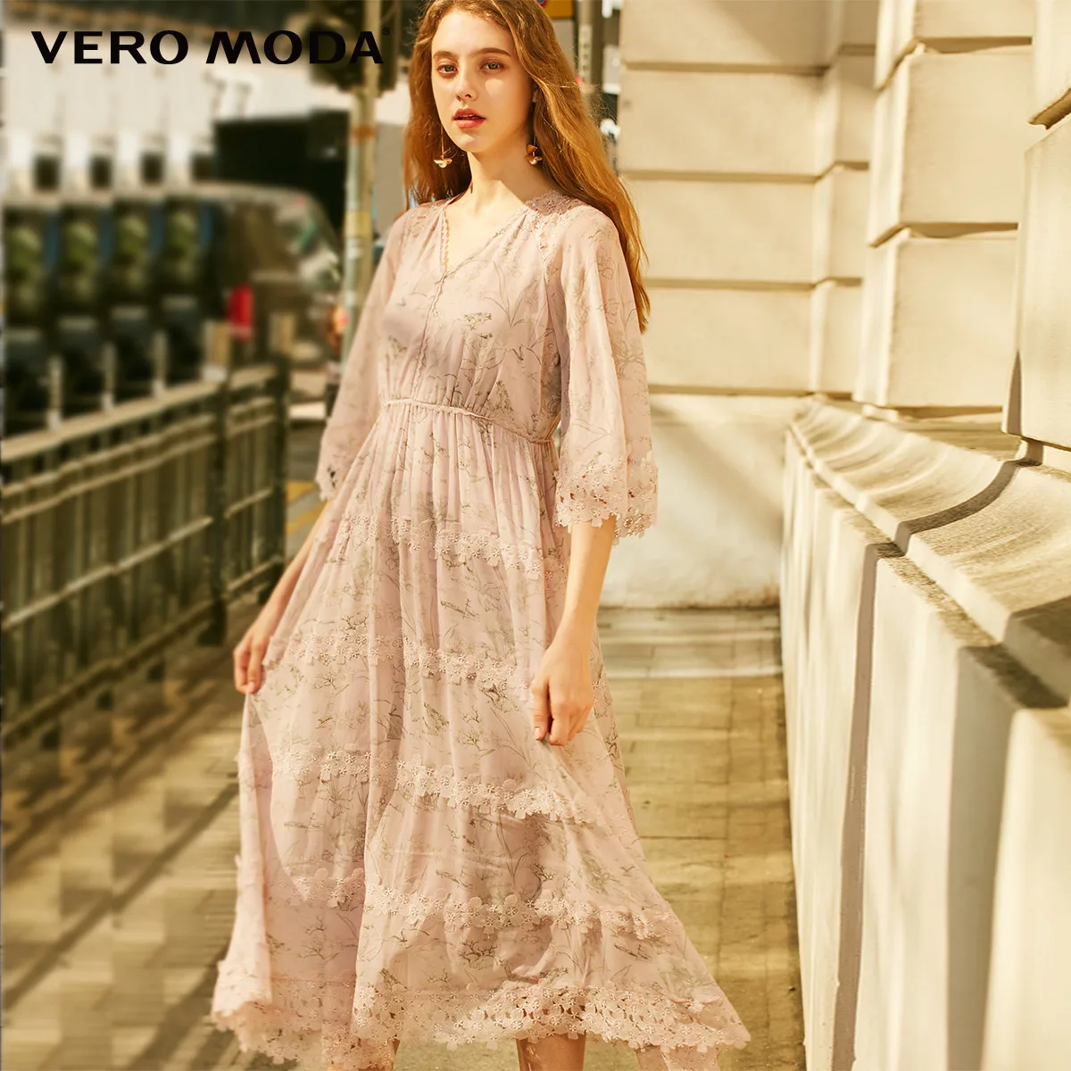 Vero Moda женское кружевное шифоновое платье с 3/4 рукавами и принтом | 31917C549