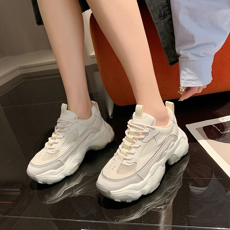 

Women's Chunky Sneakers Thick Bottom Platform Vulcanize Shoes Fashion Breathable Casual Running Shoe for Woman Female 2021