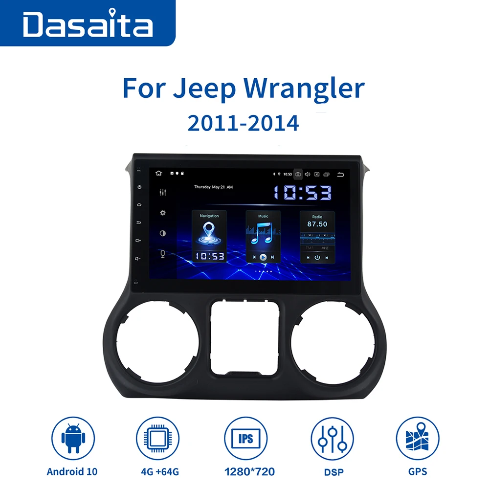 

Dasaita 10.2" IPS Screen Android 10.0 Car GPS 1din for Jeep Wrangler Radio 2011-2016 BT5.0 1280*720 4G 64G RAM ROM MAX10 TDA7850