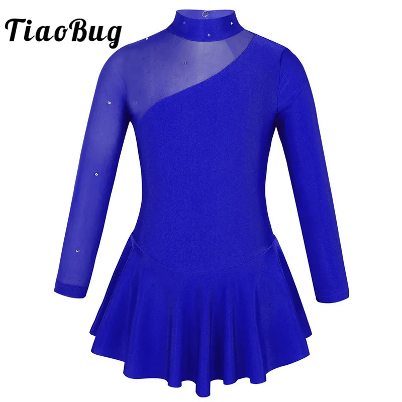 TiaoBug Детские подростковые Стразы Тюль с длинными рукавами платье для фигурного