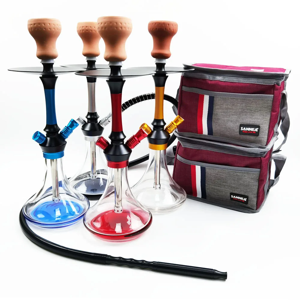 

Arab Shisha Complete Set Upscale Retro Style Hookah Kit Portable Narguile Water Pipes Bag Metal Sheesha Glass bottle 4 Colors