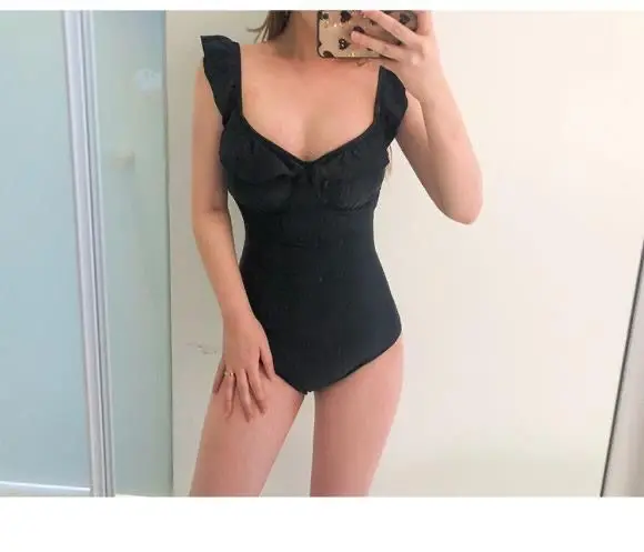 

Fashion Sexy Backless Ruffles One-piece Solid Swimsuit Women String Bikini Girl Swimming Suit Monokini Bathing