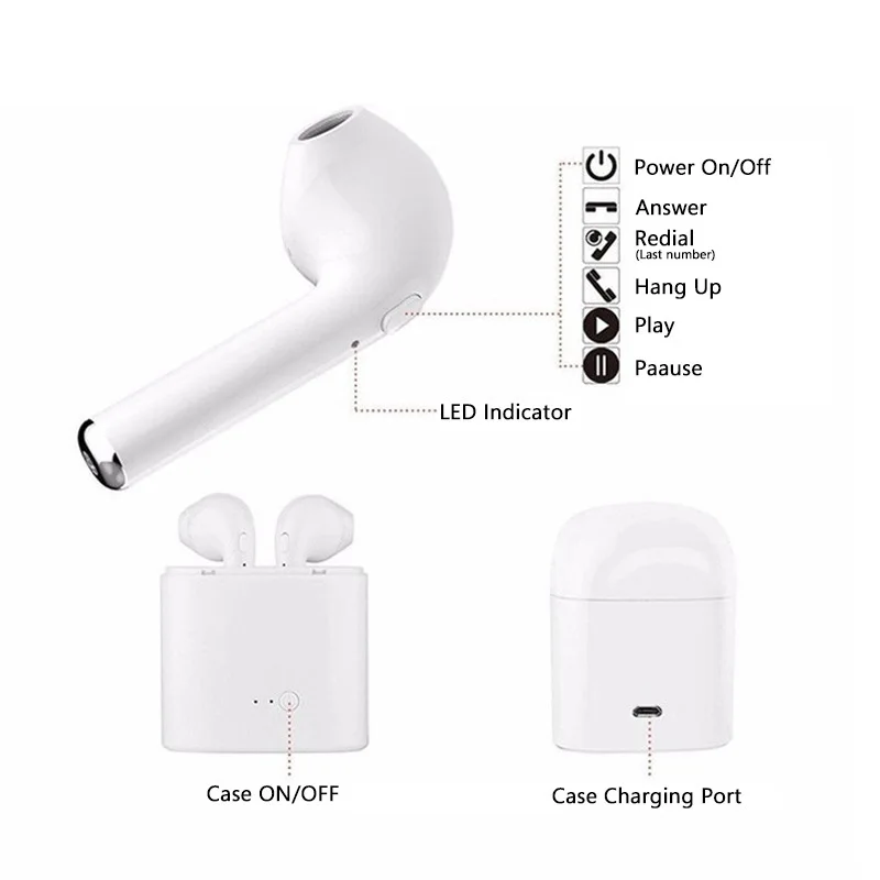 I7 i7s TWS Mini Bluetooth беспроводные наушники вкладыши музыкальные спортивные для iphone X 6 7