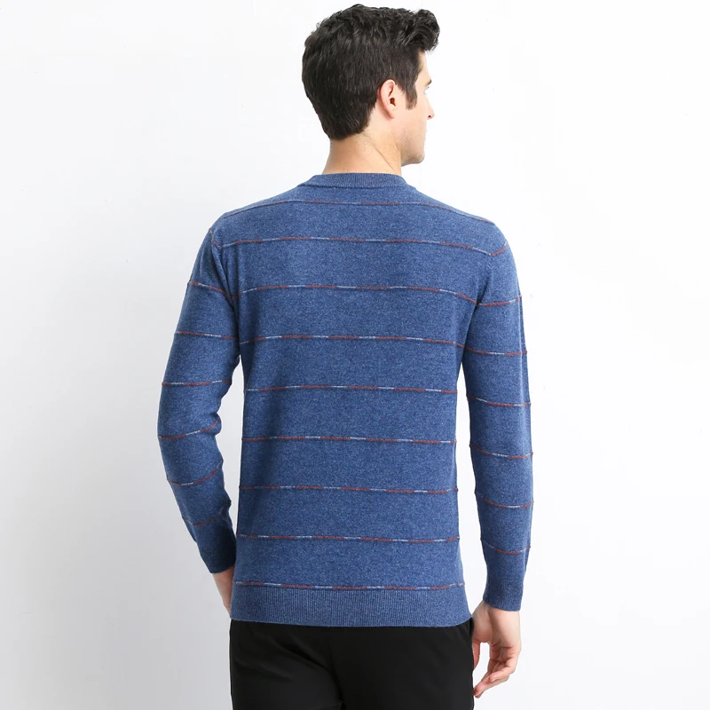 MIACAWOR Top Quality Sweater Men 100% Wool Pullover O-Neck Winter Warm Cashmere Pull Homme Casual Striped Sueter Hombr Y222 | Мужская