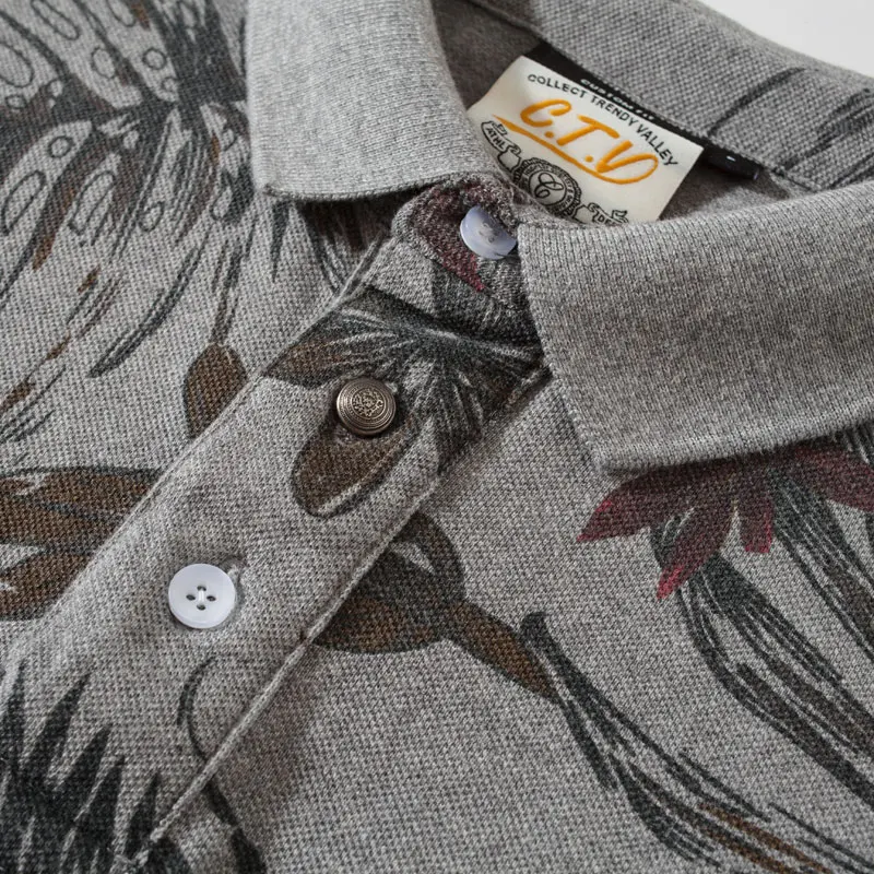 

Summer New Men's Short Sleeve POLO Shirts 100% Cotton Plant Floaral Print High quality Fashion Men Polos Tops c230