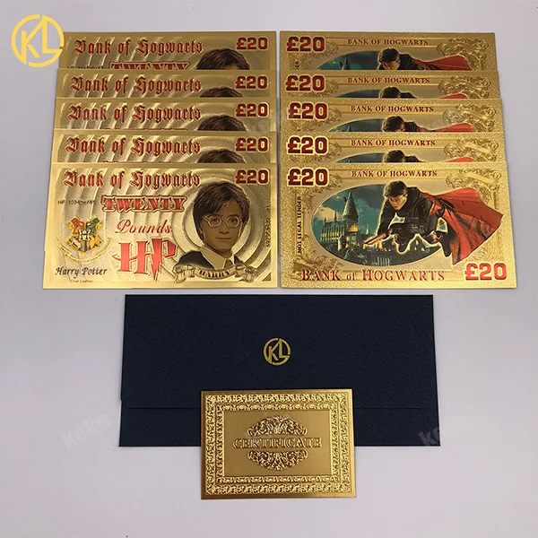 HOT 10pcs/lot Classic Memory souvenir collection of Magician 24K gold Banknotes for game playing with COA and envelope - Цвет: HP