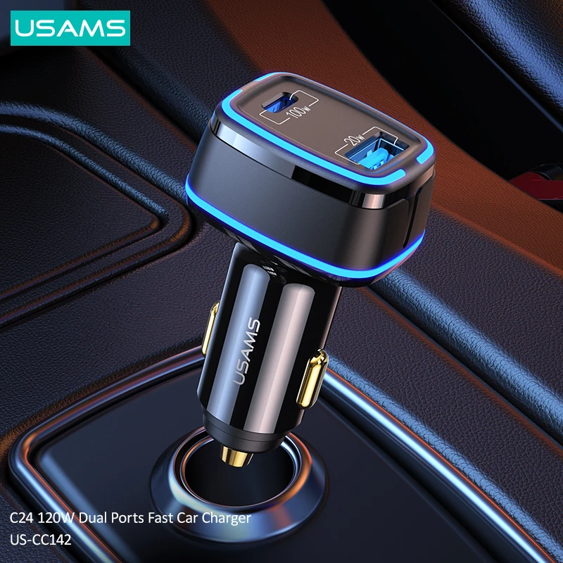 usams 120w powerful fast charging car charger for iphone xiaomi huawei samsung laptops tablets usb a c ports car charger free global shipping