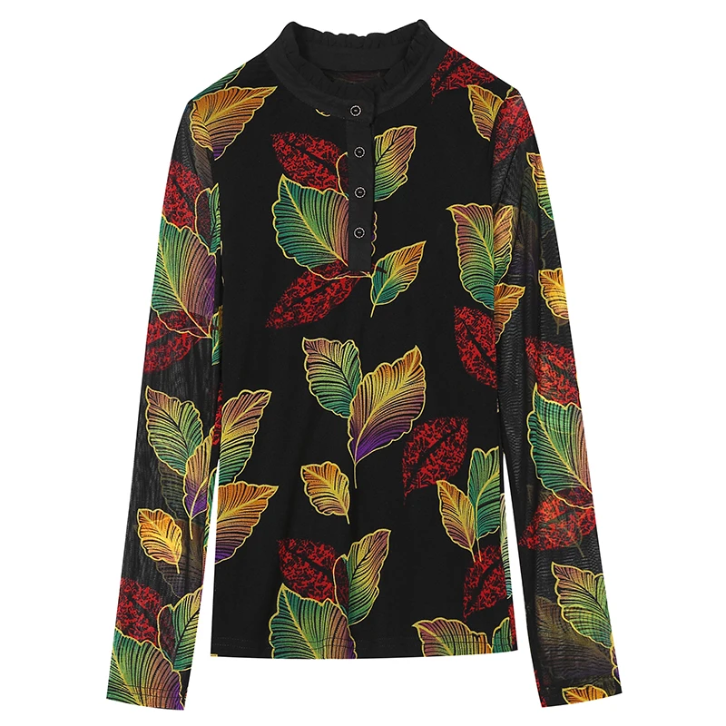 

Long Sleeve Fashion Print Lace Blouse Women Shirts 2019 New Korean Stand Collar Slim Womens Tops and Blouses Office Blusas Mujer