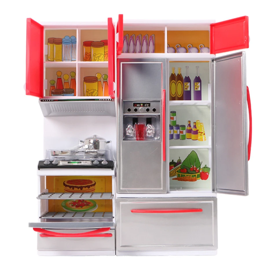 

Children Pretend Role Play New Red Mini Kitchen Cupboard Pretend Play Cooking Set Cabinet Stove Kids Girls Toy Gift