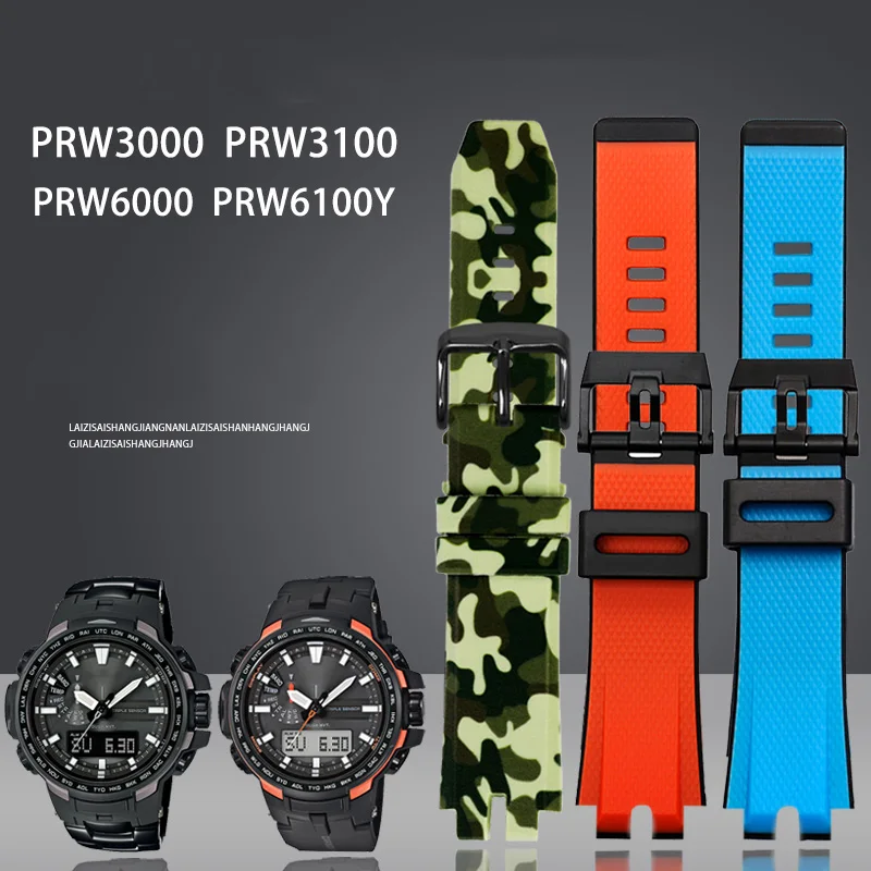 

Silicone Watch Strap for CASIO PRW-6000/6100/3000 /3100 PRG-300 Watchband Waterproof Mountaineering Men's Bracelet 24mm Belt