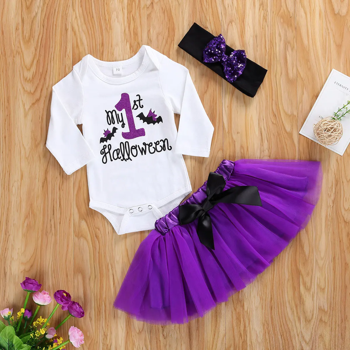 Комплект из 3 предметов для новорожденных на Хеллоуин Детский комбинезон с