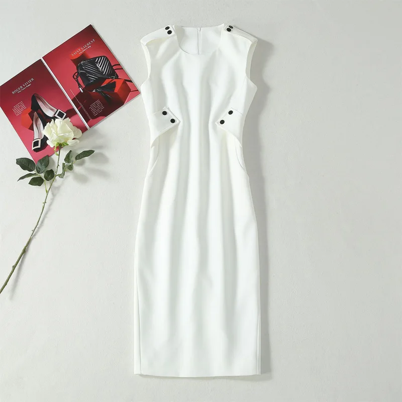 Женское платье с круглым вырезом однотонное Повседневное без рукавов на