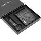 Мужские часы с кожаным ремешком и браслетом из нержавеющей стали