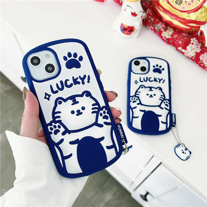 

Cartoon Tiger Blue Phone case For iphone 13 12 11 Pro MAX X XS MAX XR 7 8 Plus SE2020 kids Soft silicone Cute Cover with pendant