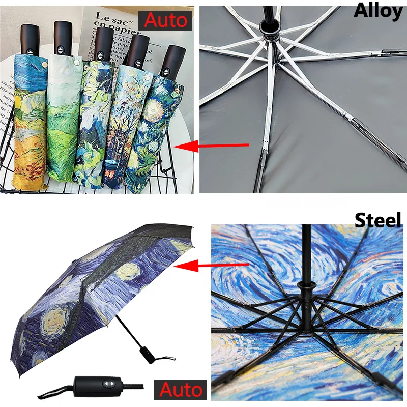 Женский зонт с рисунком Ван Гога креативный аксессуар от дождя и солнца масляная