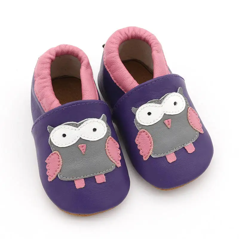 Purple Owl Натуральная кожа Мальчики Обувь для новорожденных детей детские пинетки животных на мягкой подошве для младенцев Осенняя детская кроватка обувь Moccasions - Цвет: Purple Owl