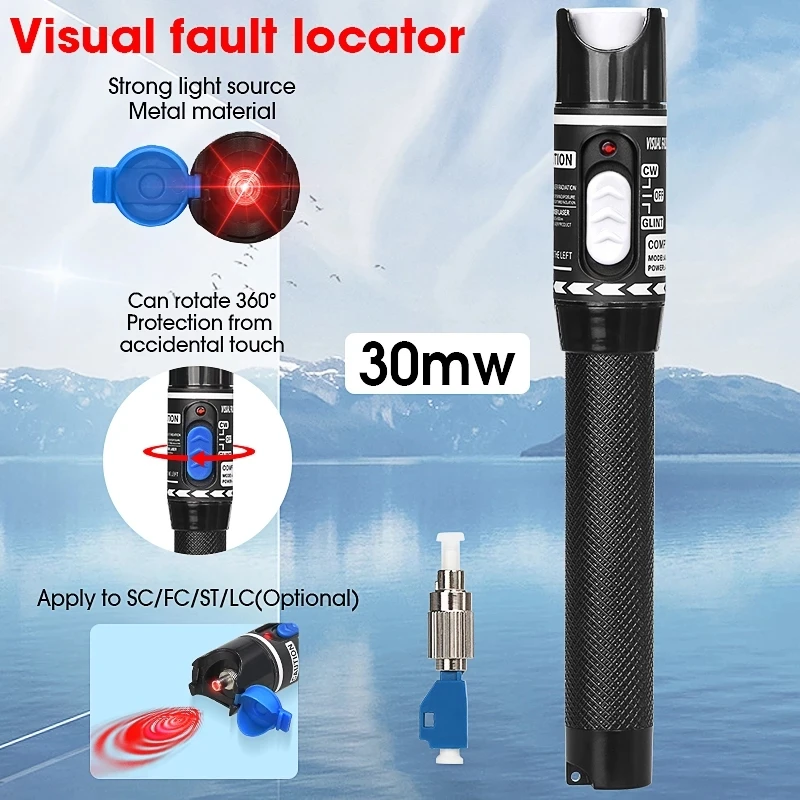 

FTTH Fiber Optic Cable Tester Laser Pen 1/10/20/30/50mw Visual Fault Locator SC/FC/ST 2.5mm Lnterface VFL 5-50Km Range