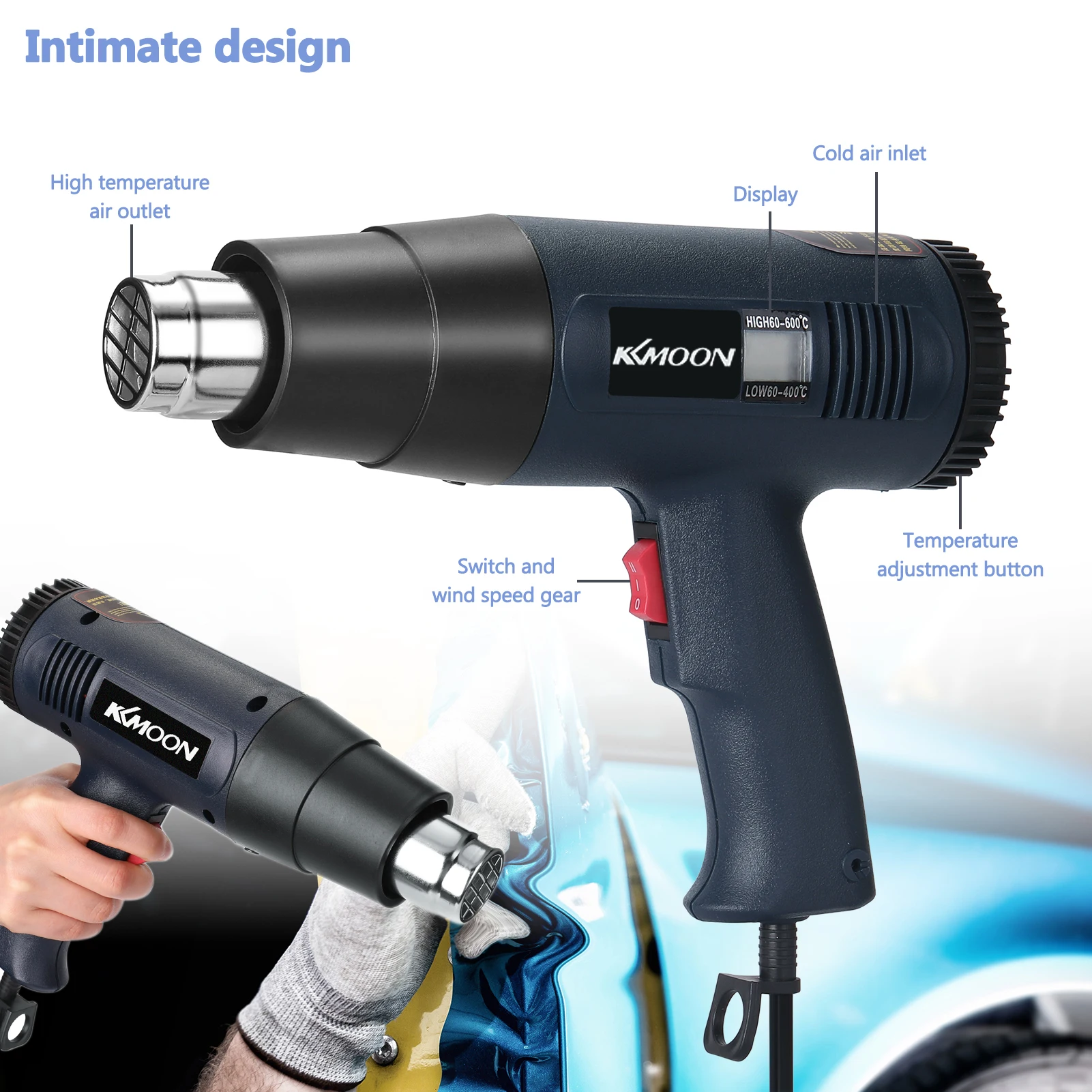 

Электрический аппарат горячего воздуха с цифровым дисплеем, 2000 Вт, ручной двухскоростной бесступенчатый термостат с двойной скоростью вет...