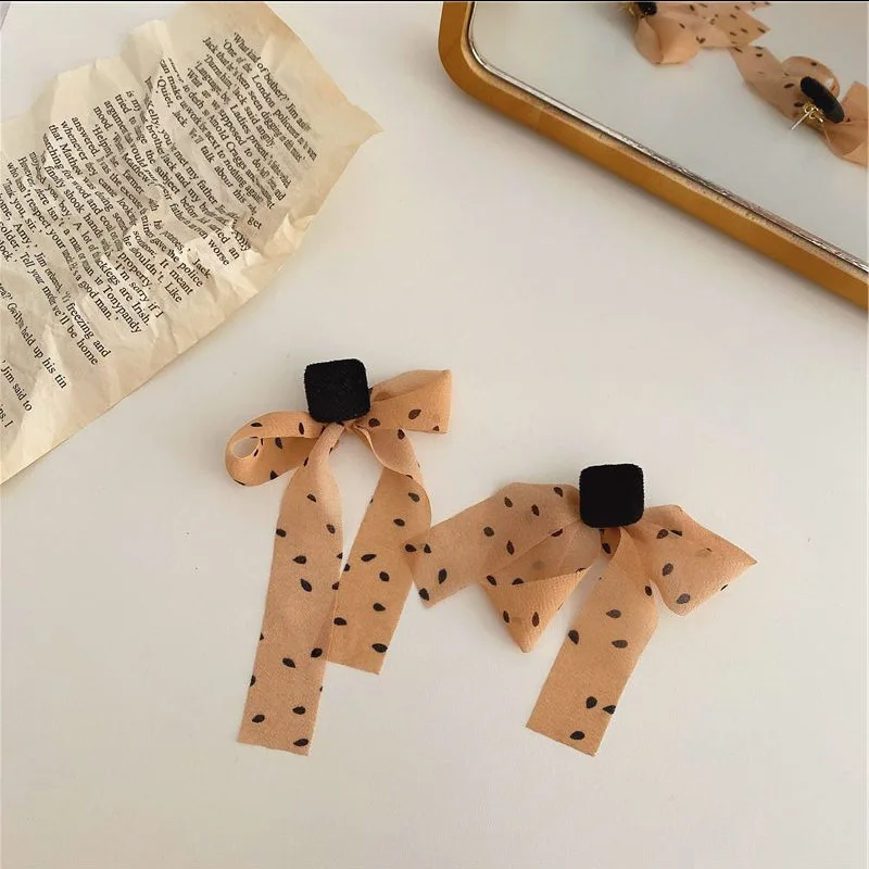 Корейские ретро серьги-подвески в горошек с сеткой для женщин и девушек черные