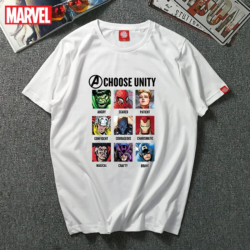 

Disney Summer Marvel Avengers Iron Man Print Casually Loose School Dress Men's Cotton Short Sleeve Tee anime clothes