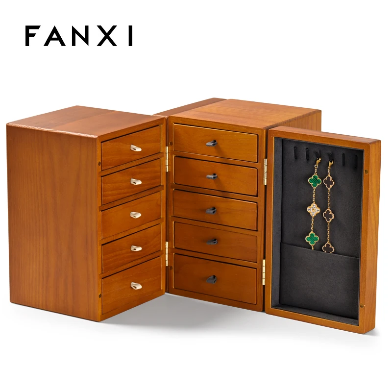 FANXI Новый 5-слойный деревянный Органайзер из микрофибры для ювелирных изделий