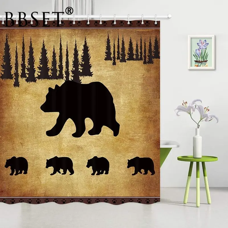 Занавеска для душа с изображением черного медведя водонепроницаемая занавеска