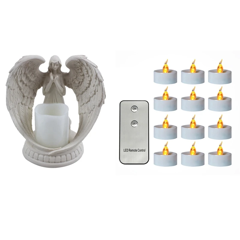 

Creative Resin Angel Figurines Crafts Home Decor With 12Pcs Remote Control Tea Lights Flickering, For Home Decor