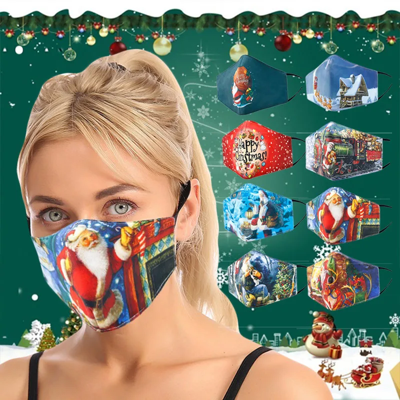 

Christmas Adult Printed Mask Anti Dust Breathable Mouth-muffle Washable Filterable Face Masks Breathing Man Women Mascarilla