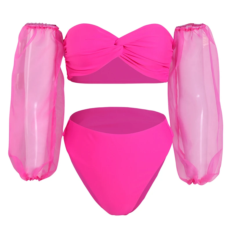 Женский купальный костюм с сетчатым рукавом Бразильское бикини завышенной