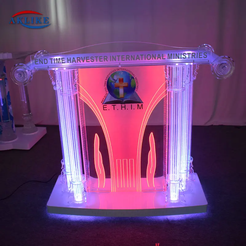 Glass Acrylic Modern Church Pulpits Podium Custom logo Used Lectern Fot Sell AKLIKE LED Pulpit Furniture 
