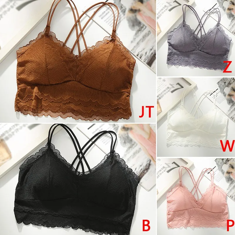 

Women's Bra Female Comfortable Thin Cross Shoulder Strap Beauty Back Without Steel Ring Chest Padded Underwear Camisole