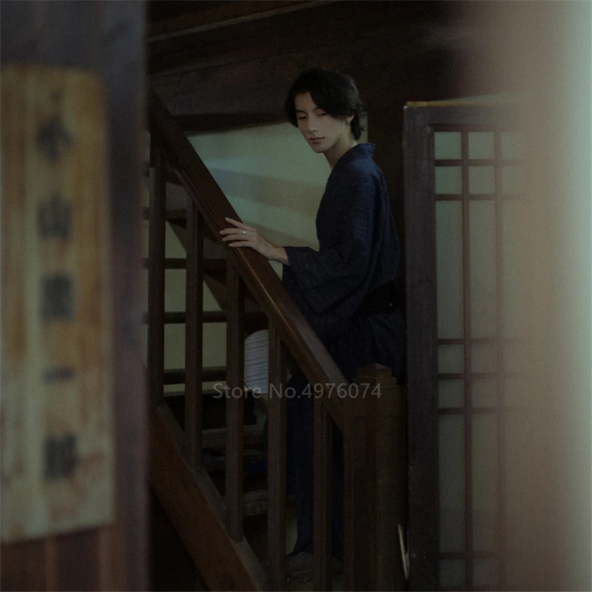 Кимоно мужское хлопковое в японском стиле домашняя одежда свободная Пижама Jinbei