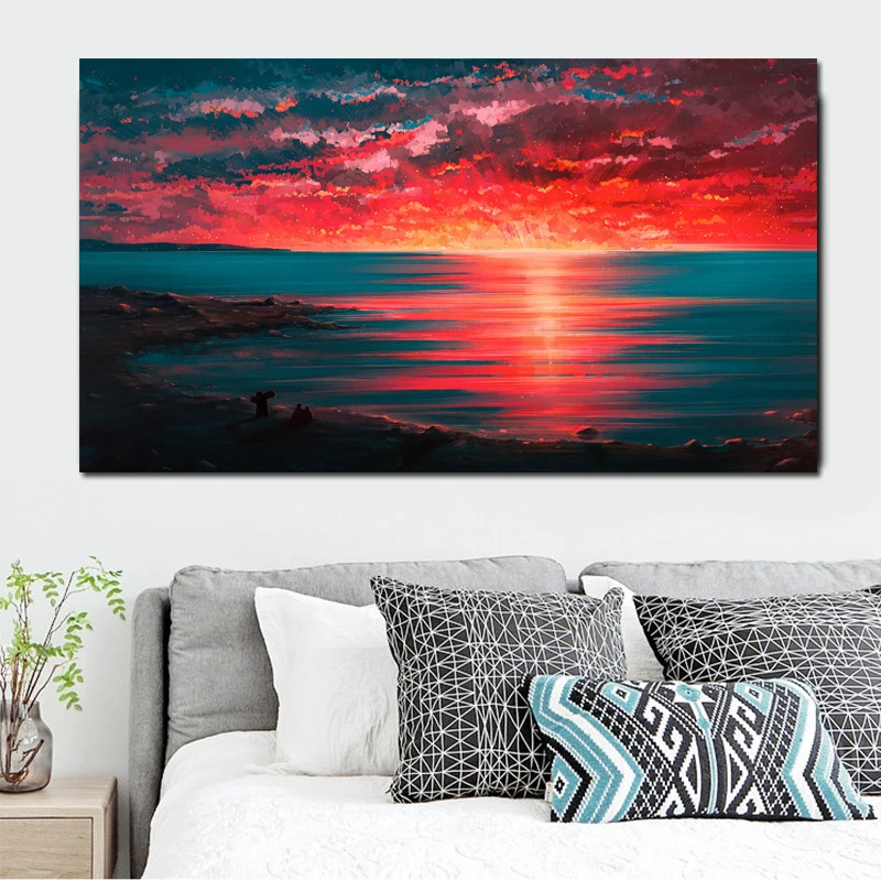 Картины на холсте с пейзажем RELIABLI Постер морским закатом для дома настенные