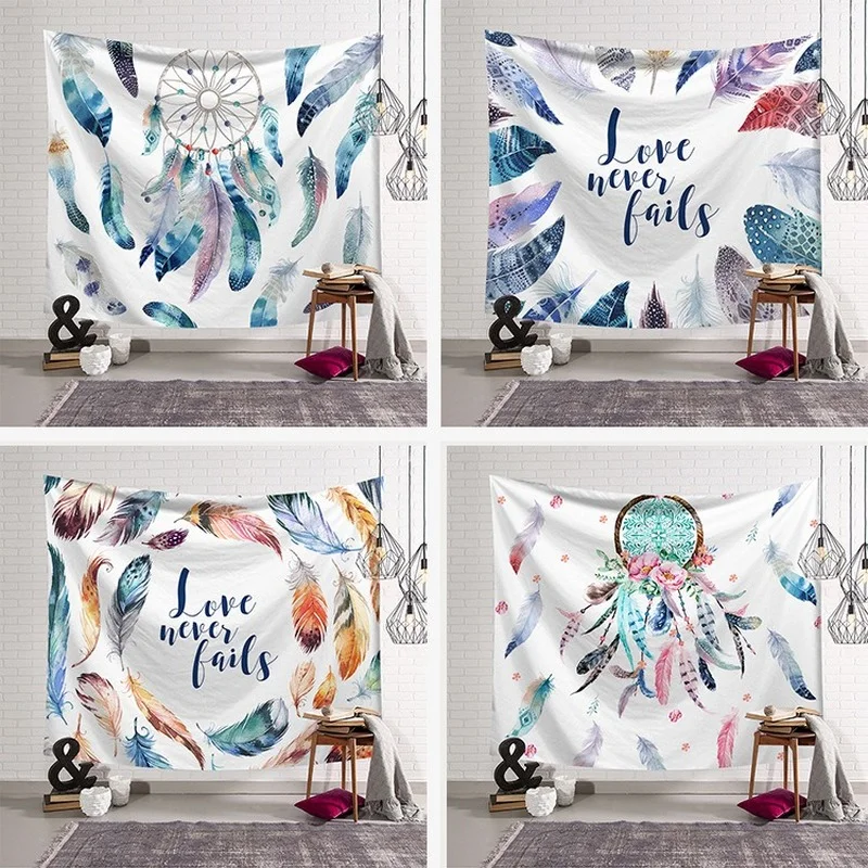 Новинка 2021 красивый настенный гобелен с голубыми перьями украшение для дома