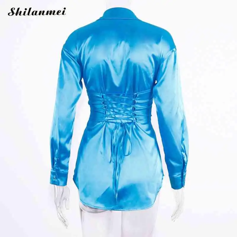 

Satin Shirt Dress Women Long Sleeve Mini Bodycon Dresses 2019 Autumn Sexy Club Party Sheath Deep V Cross Bandage Dress Vestidos