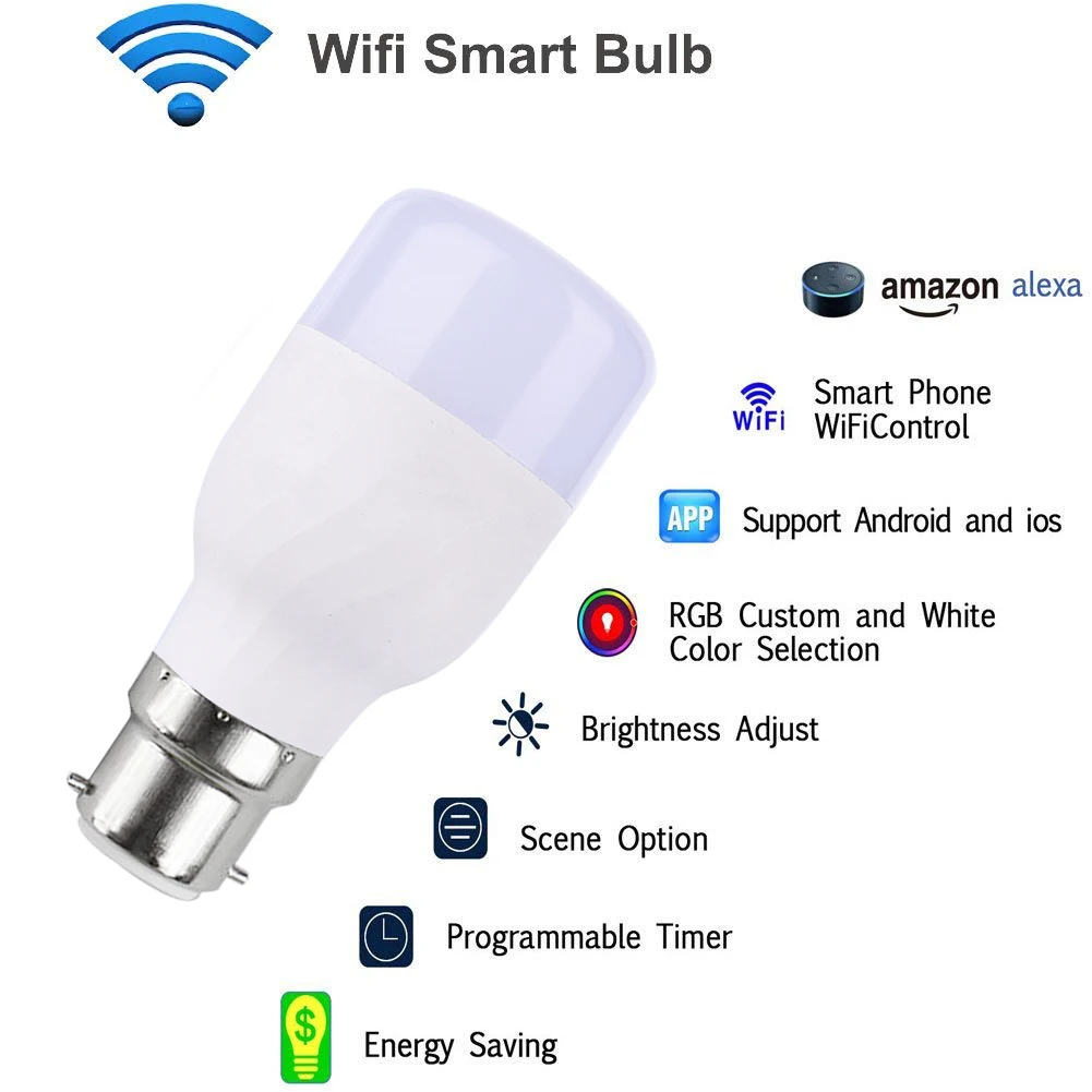 Wifi умный светодиодный светильник B22 байонетная лампа с регулируемой яркостью RGB