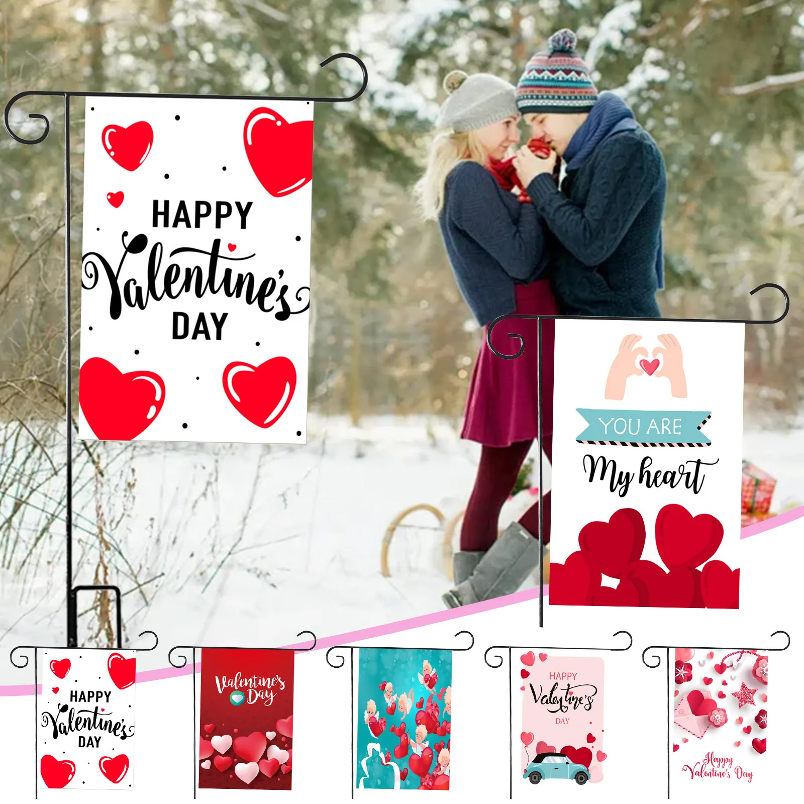 

Садовый флаг на День Св. Валентина с любовным сердцем и цветами, вертикальный праздничный двор, уличное украшение, флаги 30x45 см, оптовая прод...