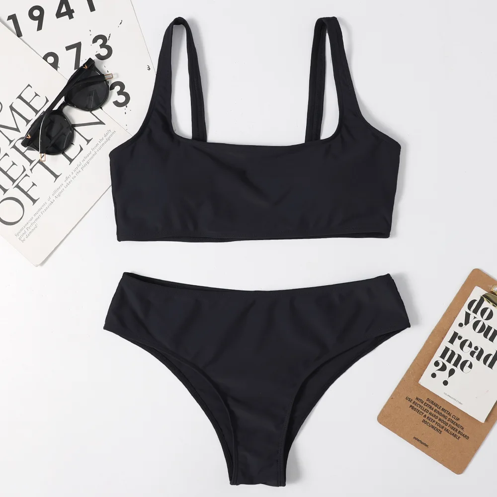 

High Waist Bikini Push Up Swimsuit Women Sexy Female Swimwear Solid Summer Straps Brazilian Biquini 2021 Bathing Suit